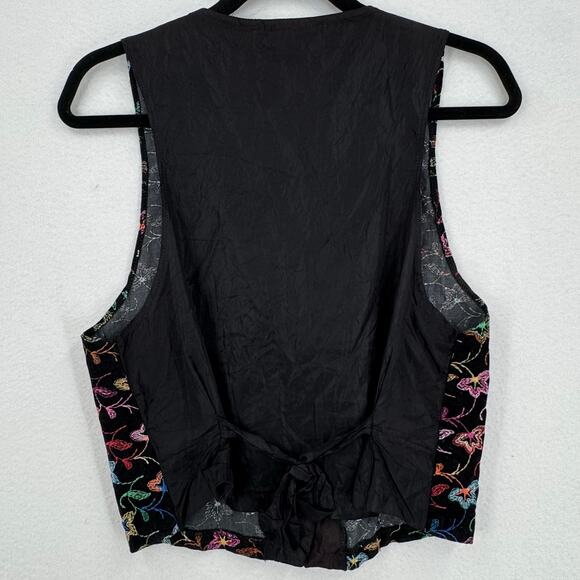 Vintage 90's Embroidered Floral Vest XS Black Boho Retro Dress Whimsigoth Career - Picture 7 of 8